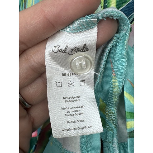 Bad Birdie Tropics Hawaiian Floral Golf Polo Shirt Mens Medium Teal Plumeria - Picture 6 of 7